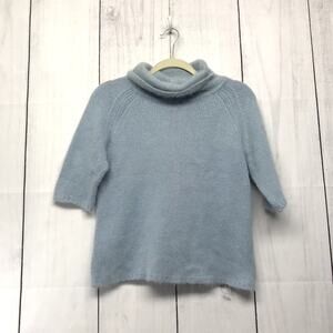 isda & co turtleneck quarter raglan sleeve knit angora blend baby blue sweater